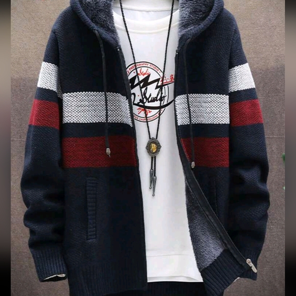 Other - Men's Fleece Zip-Up Hooded Jacket With Plus Fleece Thick Lining, Thick Knit Card